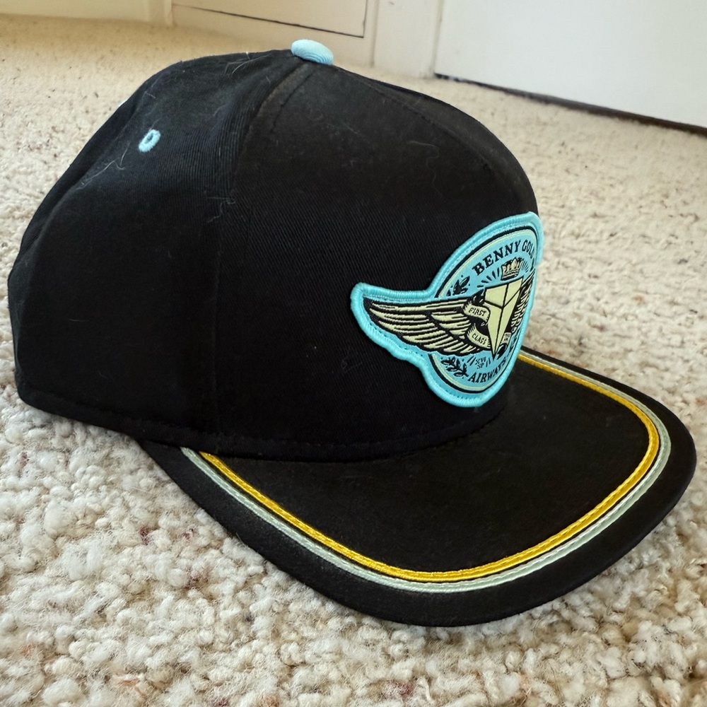 Benny Gold Skate‎ Co. Airways Snapback Baseball Hat Black/Blue Skater Streetwear - Picture 2 of 4